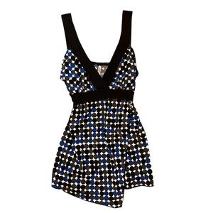 Y2K Tempted Geometric Black and Blue Sleeveless Blouse